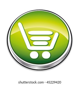 Green shopping basket button. Vector illustration.