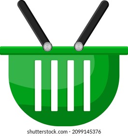 Cesta de compras verde, ilustración, vector sobre un fondo blanco.
