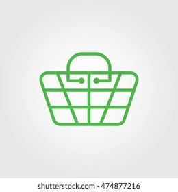 Green shopping basket line art icon