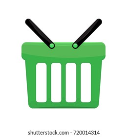 Green shopping basket solid and flat color design. Illustrated vector.