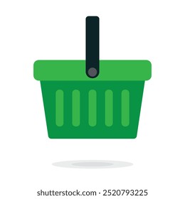 Vetor de cesta de compras verde Ícone isolado em branco. conceito de e-shop, símbolo de ícone de cesta de compras, cesta de supermercado pictograma, recipiente de loja. Produto de hipermercado transportar objeto, cesta de supermercado.