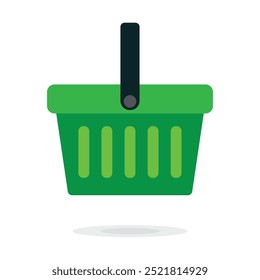 Green Shopping Basket Vector Icon isolated on white. e-shop concept, shopping basket icon sign, pictogram supermarket basket ,store container. Hypermarket product carry object, grocery basket.