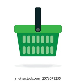 Green Shopping Basket Vector Icon isolated on white. e-shop concept, shopping basket icon sign, pictogram supermarket basket ,store container. Hypermarket product carry object, grocery basket.