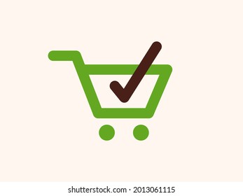 Green shopping cart with check mark icon vector illustration