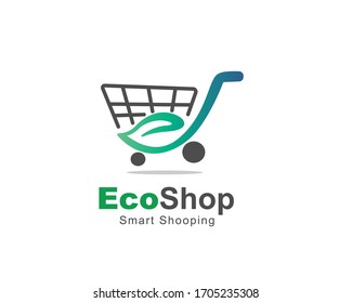 Green Shopping Cart Eco Shop Logo Design Inspiration