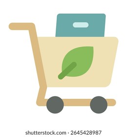 Green Shopping Cart Icon Adorned with a Leaf Symbol, Perfect for Eco-Friendly Purchases