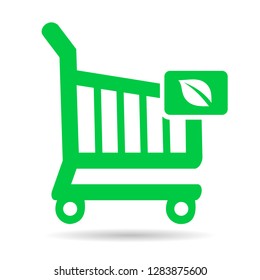 green shopping cart with leaf