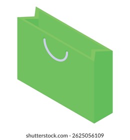 Green shopping paper bag for carrying goods after purchasing them in a store, isometric view