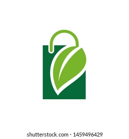 Green Shopping Paper Bag with Recycle Symbol Isolated Logo