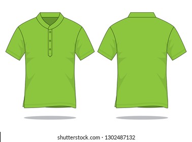 Green short sleeve polo shirt with stand-up collar vector.Front and back view.