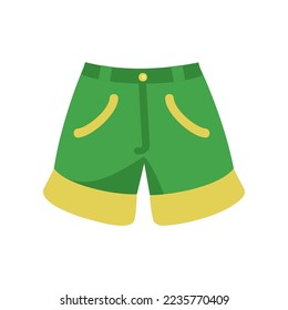 Green shorts for babies and kids cartoon illustration. Hand drawn shorts on white background. Childrens wardrobe, fashion concept