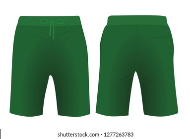Green shorts, front and back view, vector illustration