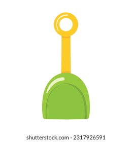 Green Shovel for Sand bucket and sand box. Kid toys for building sand castle in beach vacation. Summer doodle icon vector illustration isolated on white background