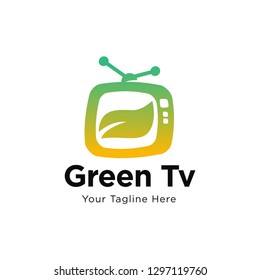 Green Show Logo Design Template. Vector tv and leaf logo combination. Television and eco symbol or icon. Unique media and organic logotype design template. - Vector