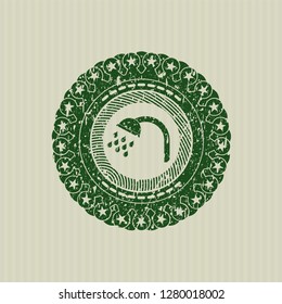 Green shower icon inside distressed with rubber seal texture