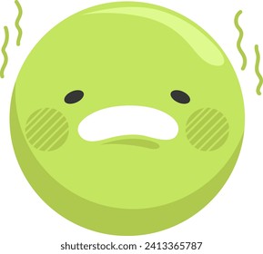 Green sick emoji with a sad face and forehead thermometer. Cartoon illustration sick expression and temperature check. Health concept and emoticon design vector illustration.