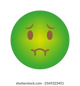 Green sick emoji. Unwell face icon. Nauseous facial expression. Vector illustration.