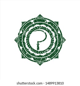 Green sickle icon inside distress rubber grunge seal
