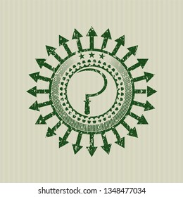 Green sickle icon inside distressed rubber grunge stamp