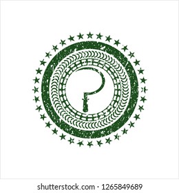Green sickle icon inside rubber grunge seal