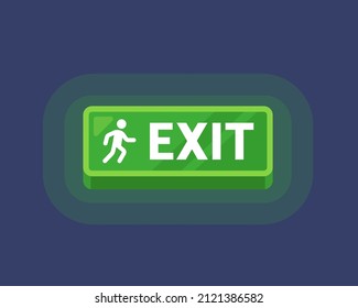 green sign above the exit door. luminous box exit. flat vector illustration.