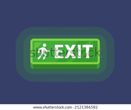green sign above the exit door. luminous box exit. flat vector illustration.