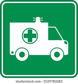 Sinal verde Ambulância Ponto de Busca. Ícone de vetor. Placa de estacionamento ambulância. Primeiros Socorros. Serviço de resgate