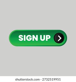 Green sign up button with white text and black arrow on light gray background for website or app registration