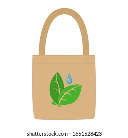 Green sign eco bag on white background. Business concept. Bright isolated vector illustration. Shopping bag design. Cartoon style. 