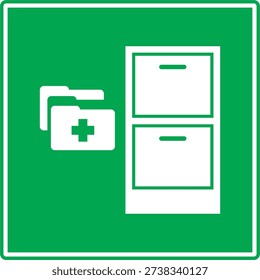 Green sign with first aid box and medical cross. Editable vector for emergency signage, first aid points, clinics, offices, and public facilities.