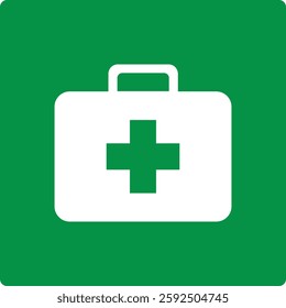 Green sign first aid kit. Indicates the location of a first aid kit containing means for providing first medical aid in emergency situations. First aid means. Iso 7010.