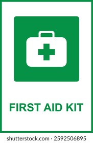 Green sign first aid kit. Indicates the location of a first aid kit containing means for providing first medical aid in emergency situations. First aid means. Iso 7010.