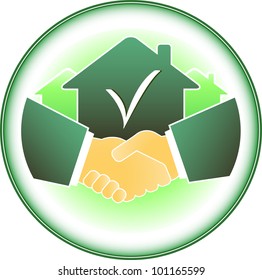 green sign with house and business handshake