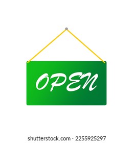 green sign open for banner design. Marketing time. Vector illustration.