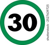 Green Sign Recommended Speed ​​30. Vector Icon. Road Sign. Indicates the Speed ​​With Which Traffic Is Recommended on This Section of the Road