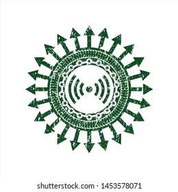 Green signal icon inside distressed with rubber seal texture
