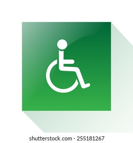 a green signal with a white silhouette of a disabled person