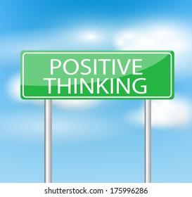Green signboard "Positive thinking" over the blue sky vector