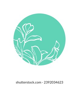 Green silhouette of branch with leaves in green circle. Vector illustration.
