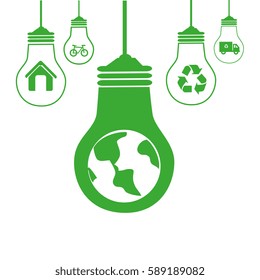 green silhouette with bulb lights with recycling symbols