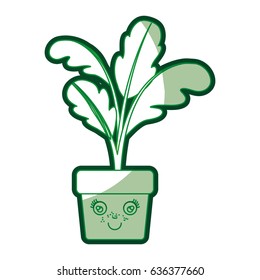 green silhouette of caricature of beet plant in flower pot vector illustration