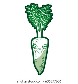 green silhouette of carrot caricature with stem and leaves vector illustration