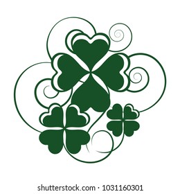 green silhouette composition for st. Patrick's day with shamrocks, isolated on white background
