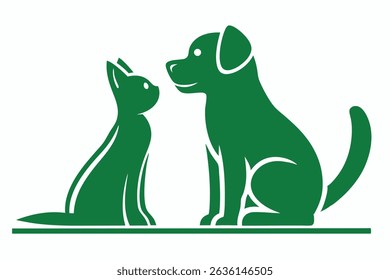 Green silhouette of a dog and cat symbolizing pet companionship on a white background