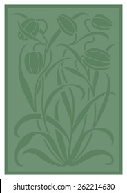 Green silhouette of flowers ornament. Figure bouquet in the form of a stencil. Vector pattern with tulips