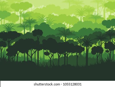 Green silhouette forest abstract background.Nature and environment conservation concept flat design.Vector illustration.