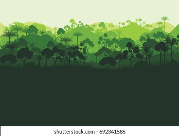 Green silhouette forest abstract background.Nature and environment conservation concept flat design.Vector illustration.