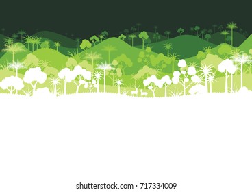 Green silhouette forest abstract background.Nature landscape and environment conservation concept flat design.Vector illustration.