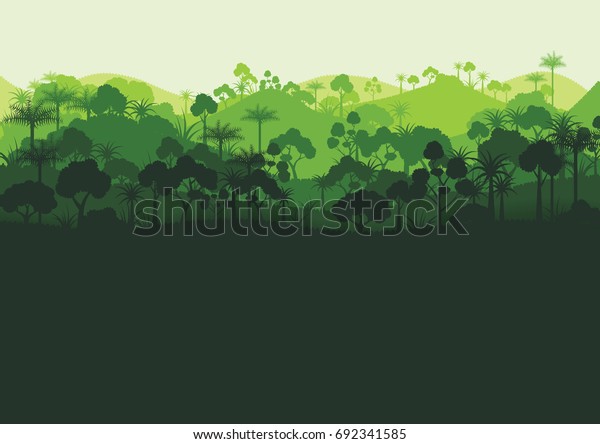 緑のシルエット森の抽象的背景 自然と環境保全のコンセプトフラットデザイン ベクターイラスト のベクター画像素材 ロイヤリティフリー