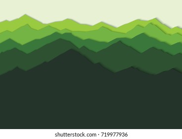 Green silhouette forest and mountains abstract background.Nature landscape and environment conservation concept flat design.Vector illustration.